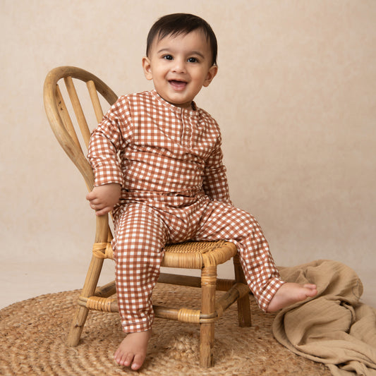 Ginger Gingham Organic Long Sleeve Bodysuit With Leggings