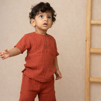 Load image into Gallery viewer, Picante Organic Muslin Short Sleeve Henley Tshirt With Lounge Pant Set
