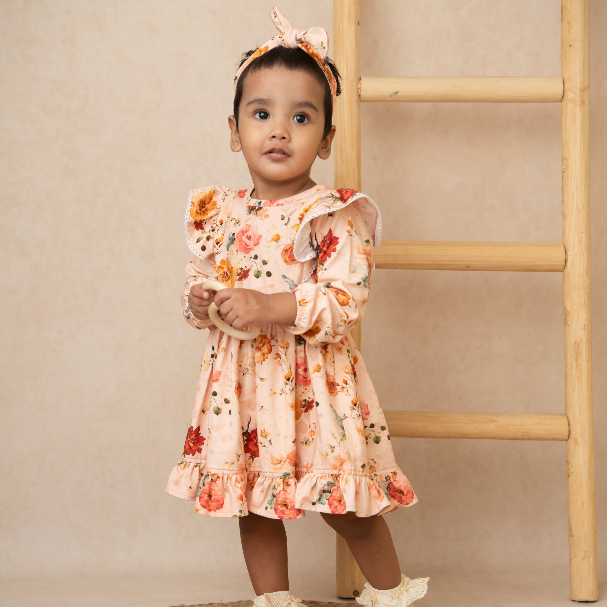 Buy Flora Organic Long Sleeve Ruffle Dress for your 0-3 months baby - CotandCandyBaby