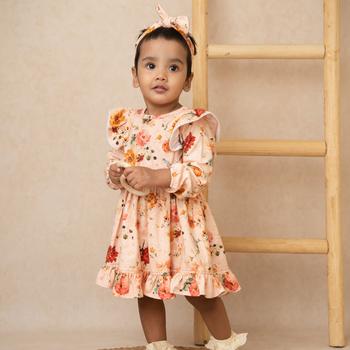 Buy Flora Organic Long Sleeve Ruffle Dress for your 0-3 months baby - CotandCandyBaby