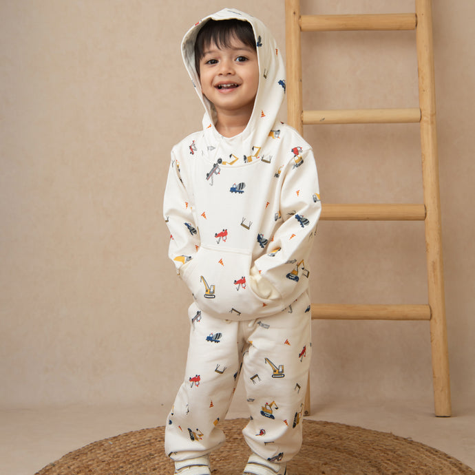 Buy Construction Organic Fleece Over Size Hoodie for your 3-6 months baby - CotandCandyBaby