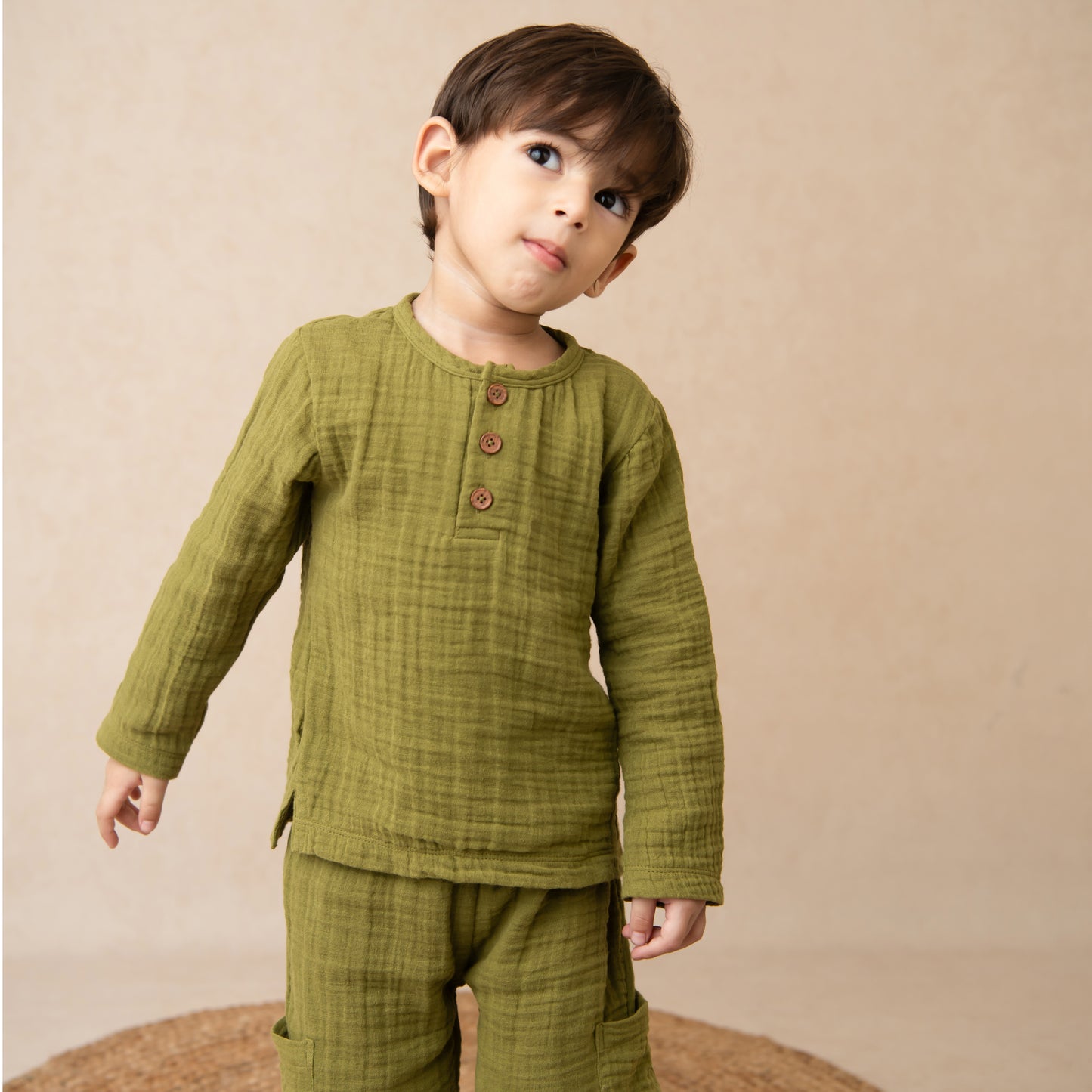 Organic Muslin Long Sleeve Henley T-Shirt