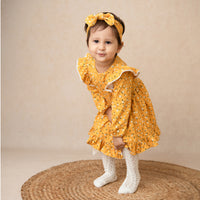 Load image into Gallery viewer, Buy Vintage Floral Organic Long Sleeve Ruffle Dress for your 0-3 months baby - CotandCandyBaby
