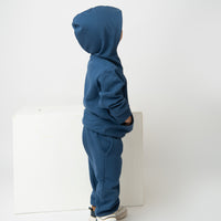 Load image into Gallery viewer, Order dark blue color organic fleece hoodie &amp; jogger set for your 2-3 years baby - CotandCandyBaby
