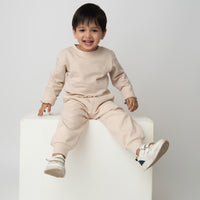 Load image into Gallery viewer, Shop almond color organic fleece Sweatshirt &amp; jogger set for your 6-12 months baby - CotandCandyBaby
