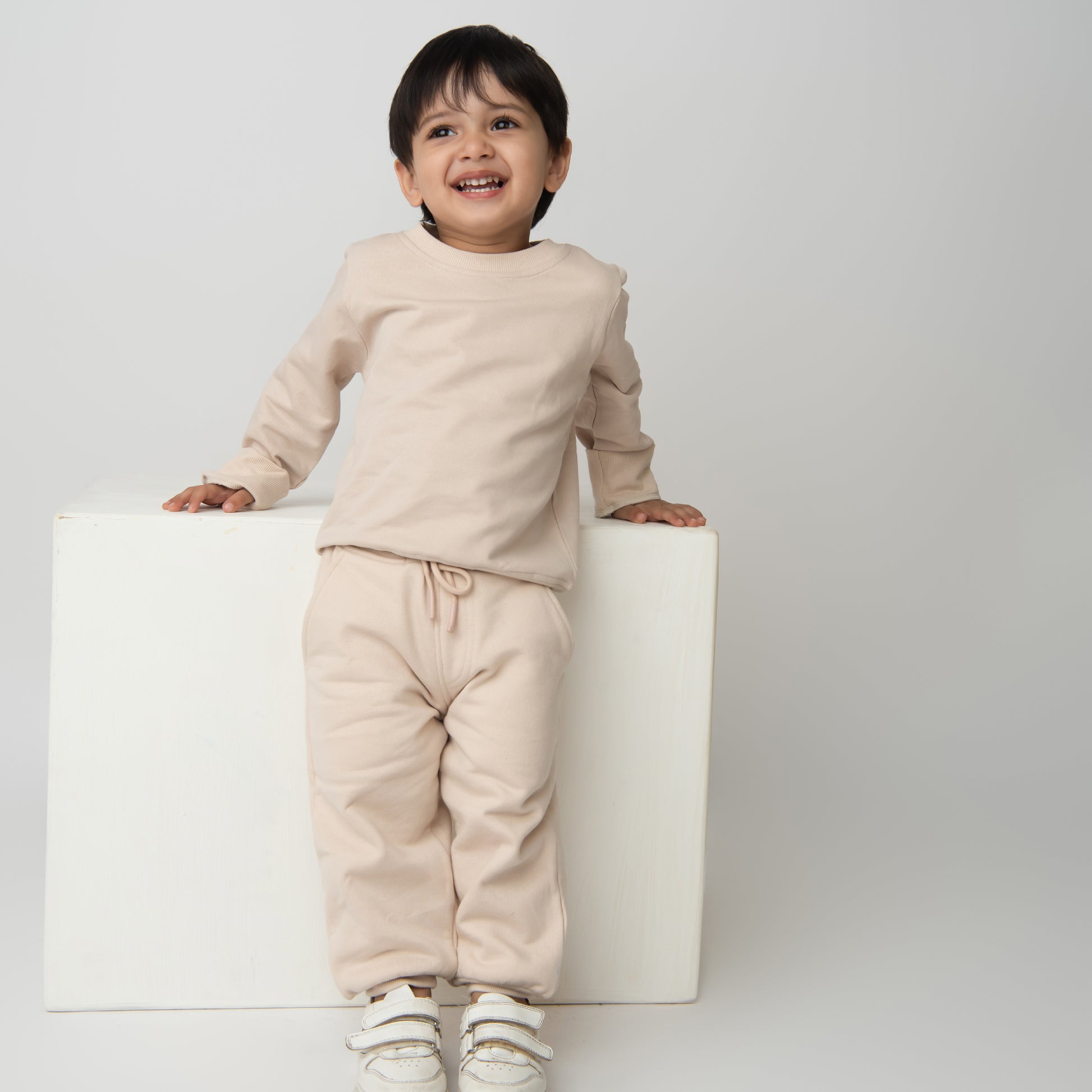 Shop almond peach color organic fleece oversized sweatshirt for your 6-12 months baby - CotandCandyBaby
