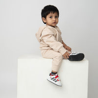 Load image into Gallery viewer, Shop almond color organic fleece hoodie &amp; jogger set for your 6-12 months baby - CotandCandyBaby
