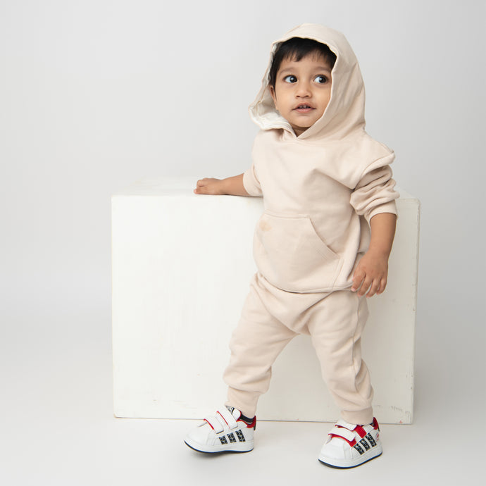 Buy almond peach color organic fleece oversized hoodie for your 3-6 months baby - CotandCandyBaby