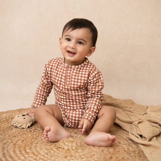 Ginger Gingham Organic Long Sleeve Bodysuit