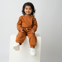 Load image into Gallery viewer, Get pumpkin spice color organic fleece Sweatshirt &amp; jogger set for your 12-18 months baby - CotandCandyBaby
