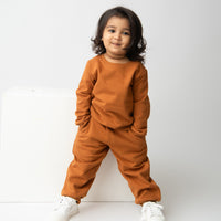 Load image into Gallery viewer, Shop pumpkin spice color organic fleece oversized sweatshirt for your 6-12 months baby - CotandCandyBaby
