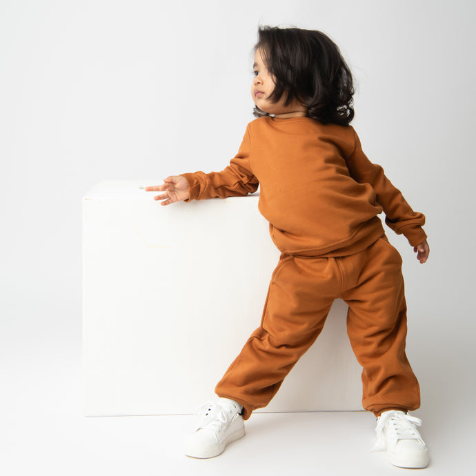 Buy pumpkin spice color organic fleece Sweatshirt & jogger set for your 3-6 months baby - CotandCandyBaby