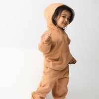 Load image into Gallery viewer, Buy biscuit color organic fleece hoodie &amp; jogger set for your 3-6 months baby - CotandCandyBaby
