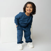 Load image into Gallery viewer, Shop dark blue color organic fleece Sweatshirt &amp; jogger set for your 6-12 months baby - CotandCandyBaby
