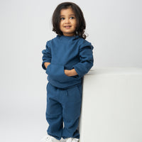 Load image into Gallery viewer, Get dark blue color organic fleece hoodie &amp; jogger set for your 12-18 months baby - CotandCandyBaby
