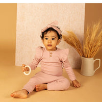 Load image into Gallery viewer, Blush Pink Organic Long Sleeve Frill Bodysuit
