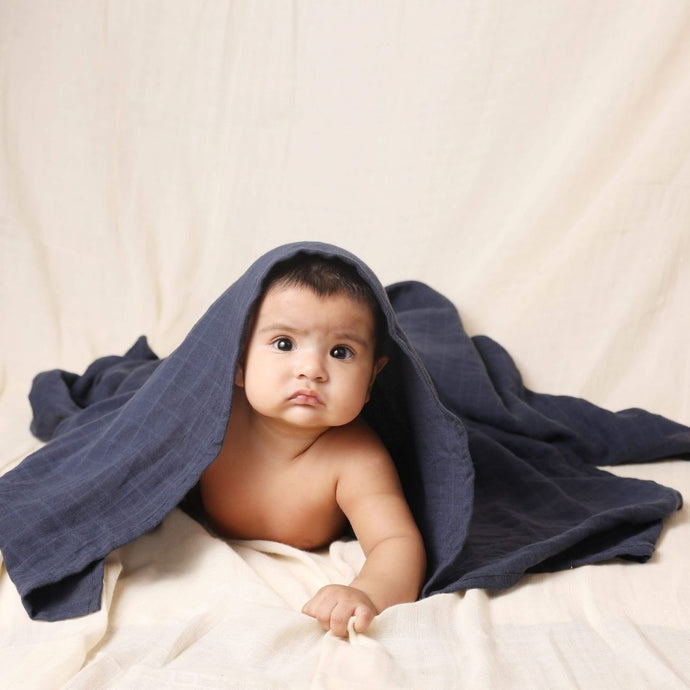 Navy Organic Muslin Swaddle Wrap