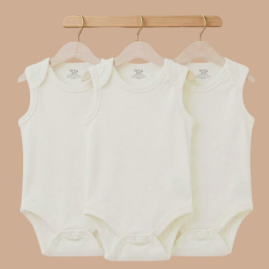Off White Organic Sleeveles Envelope Bodysuit Pack Of 3