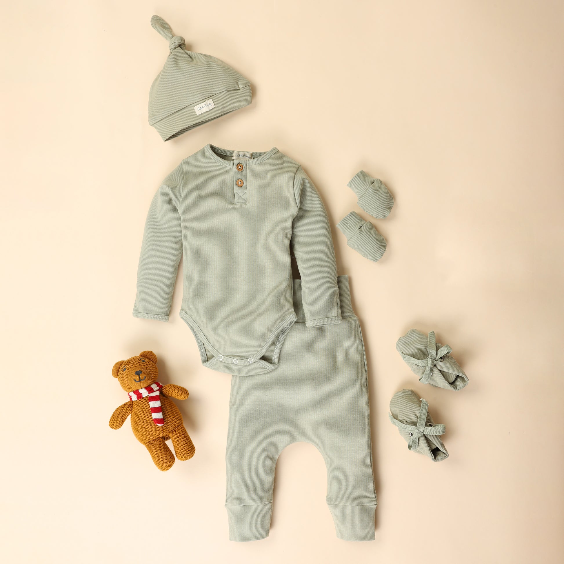 Sage Organic cotton long sleeve Full Sleeve Bodysuit - Pack Of 5