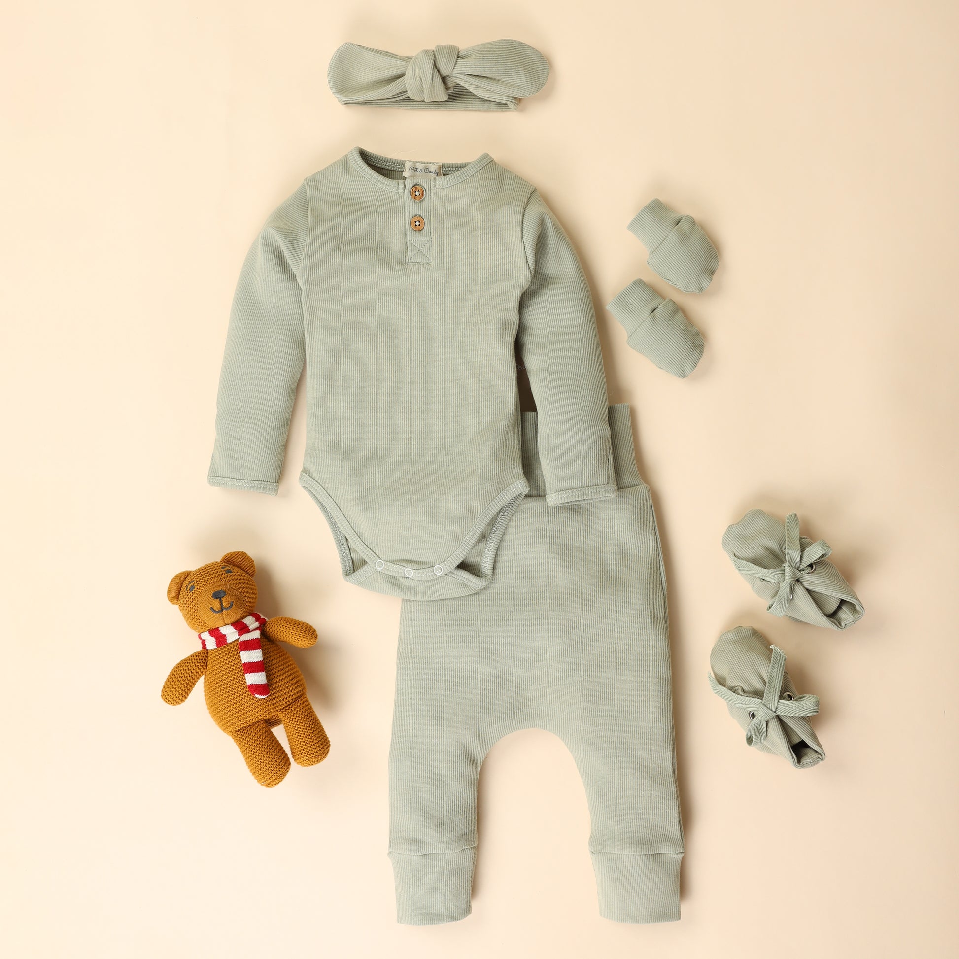 Pack Of 5 Sage Organic cotton long sleeve Full Sleeve Bodysuit