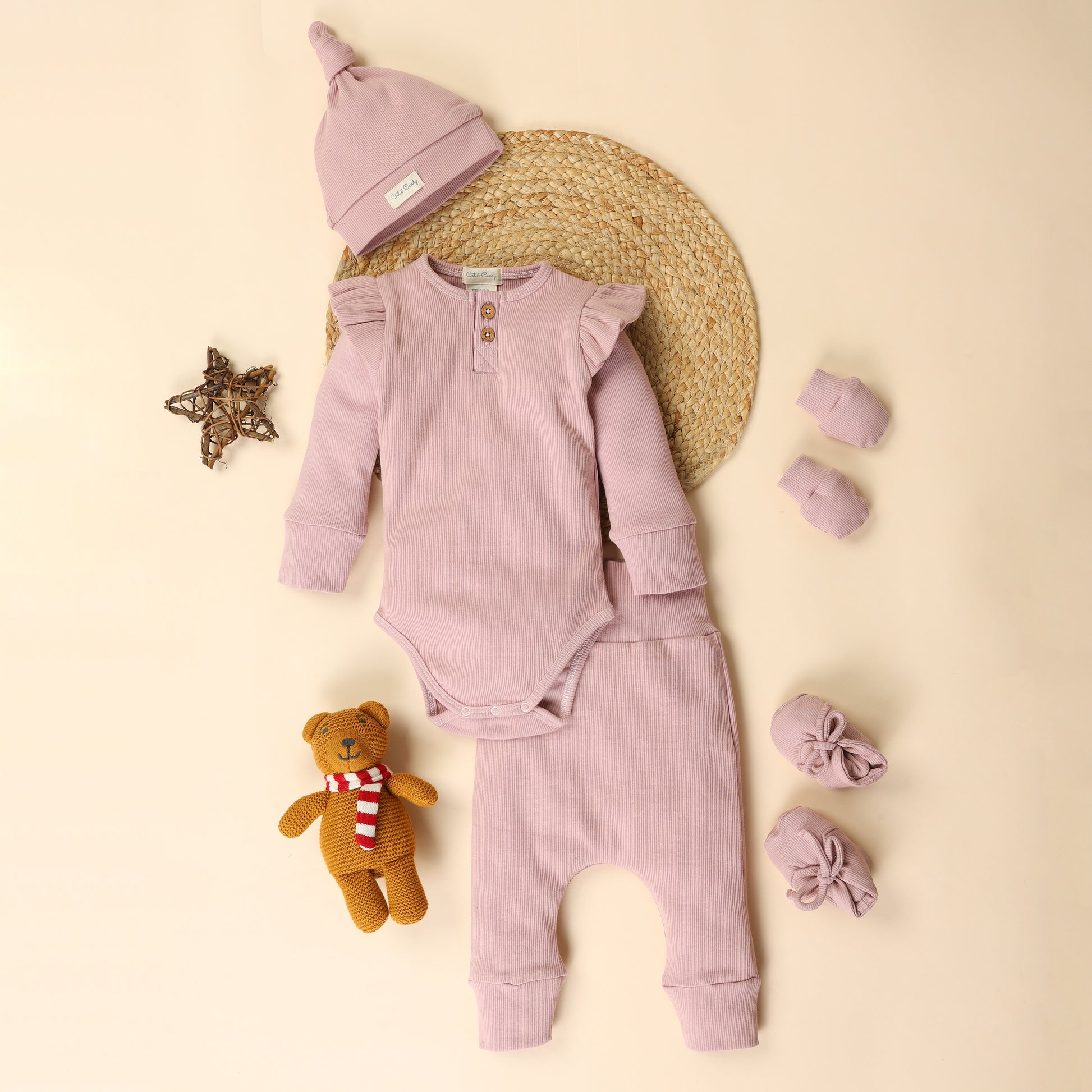 Blush Pink Organic cotton Full Sleeve Bodysuit - Pack Of 5