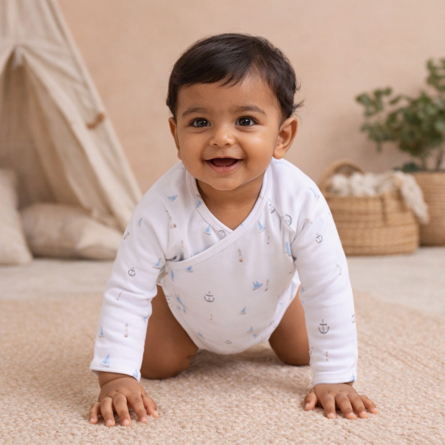 Koala + Sail Away Print Organic Kimono Bodysuit - Pack Of 2