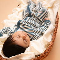 Load image into Gallery viewer, Teal Stripe Organic Footed Sleepsuit
