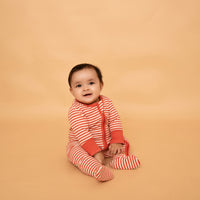 Load image into Gallery viewer, Berry Stripe Organic Footed Sleepsuit
