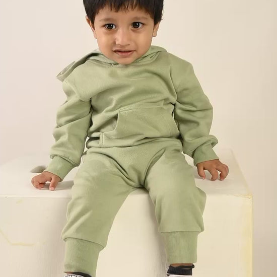 Get tea color organic fleece hoodie & jogger set for your 12-18 months baby - CotandCandyBaby