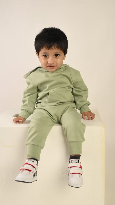 Get tea color organic fleece hoodie & jogger set for your 12-18 months baby - CotandCandyBaby