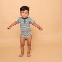 Load image into Gallery viewer, Teal Stripe Organic Short Sleeve Bodysuit
