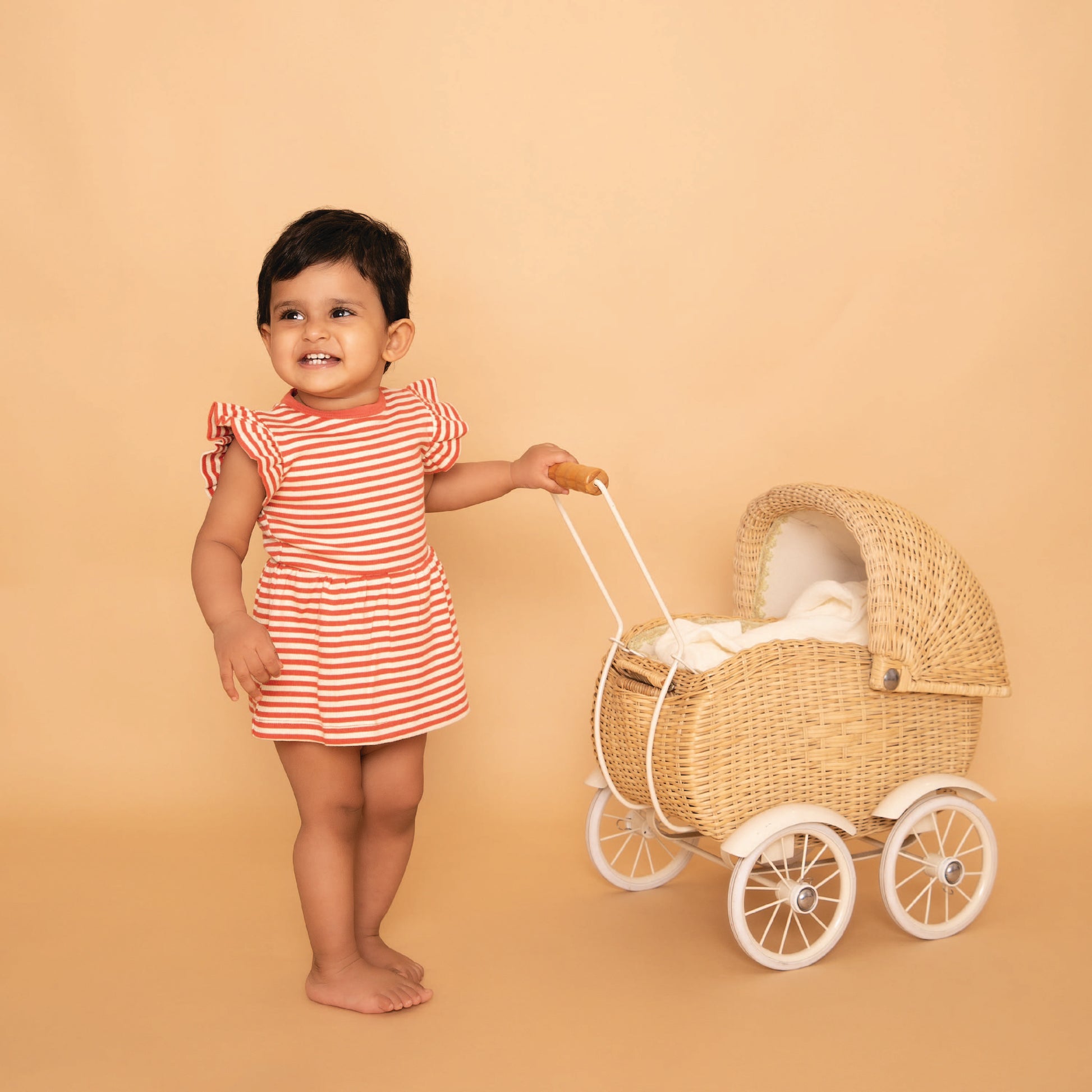 Berry Stripe Organic Short Sleeve Dress With Frill for newborn to 6 months baby
