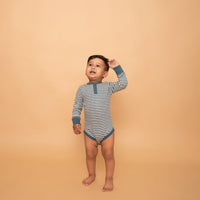 Load image into Gallery viewer, Teal Stripe Organic Long Sleeve Bodysuit
