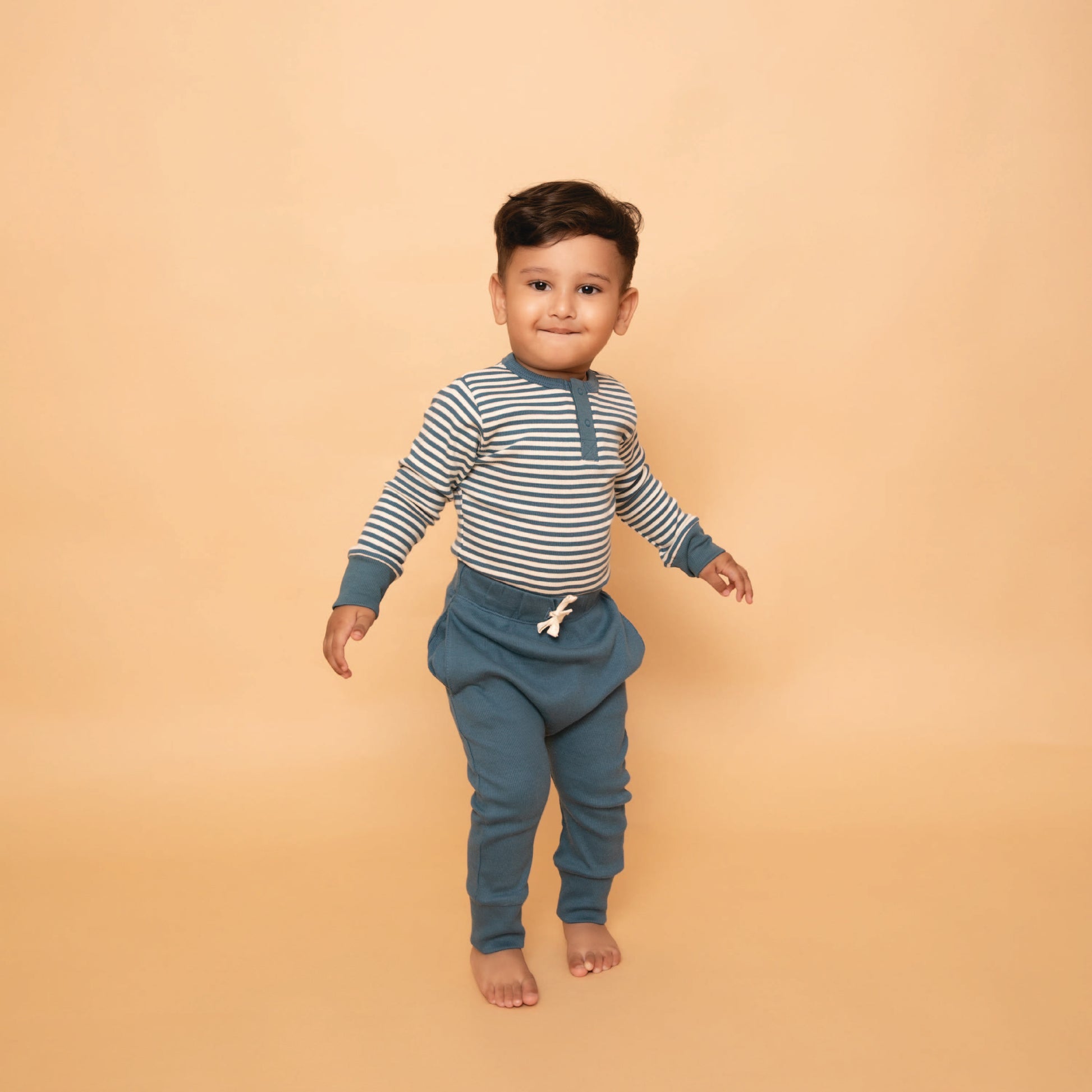 Teal Stripe Organic Long Sleeve Bodysuit with leggings 