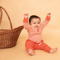 Load image into Gallery viewer, Berry Stripe Organic Long Sleeve Bodysuit
