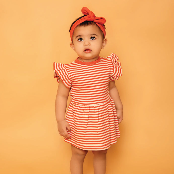 Berry Stripe Organic Short Sleeve Dress With Frill