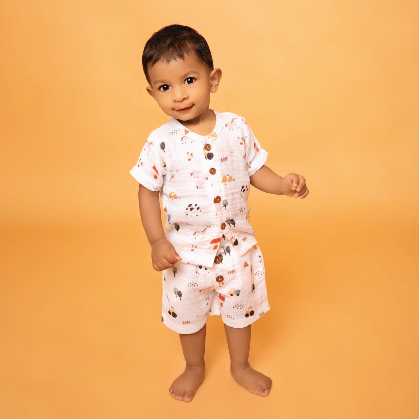 Farm Animals Collection Organic Muslin Half Sleeve T-Shirt With Shorts
