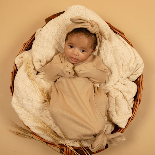 Latte Organic gown and headband set